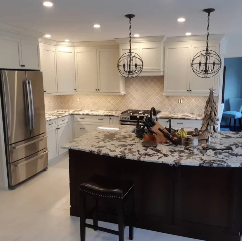 Kitchen with marbled countertop project by BWB Construction in Hamilton, Ontario