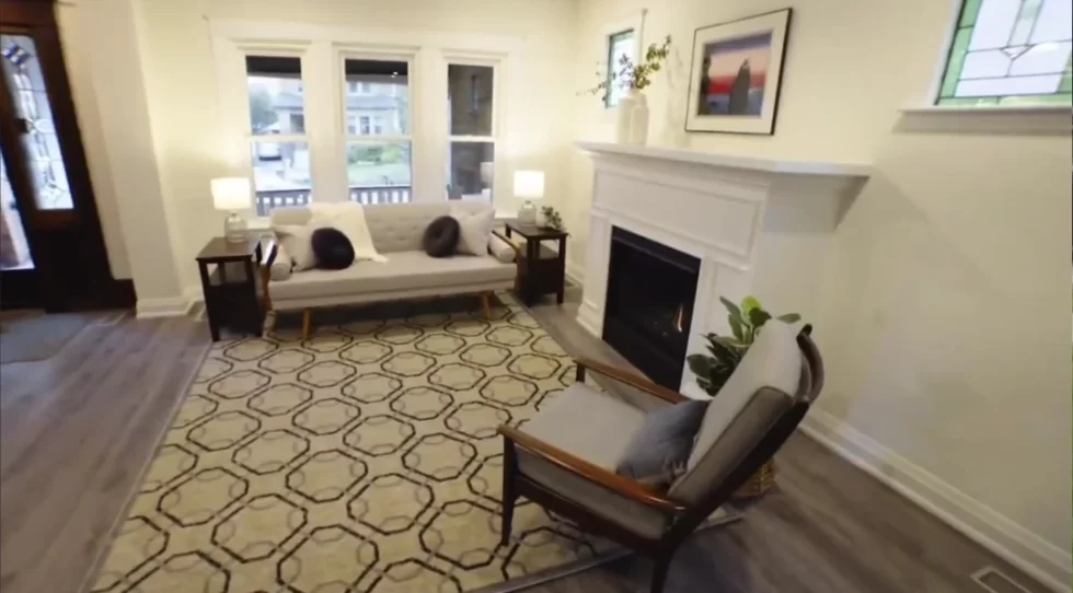 Modern living room renovation by BWB Construction in Hamilton, Ontario with fireplace